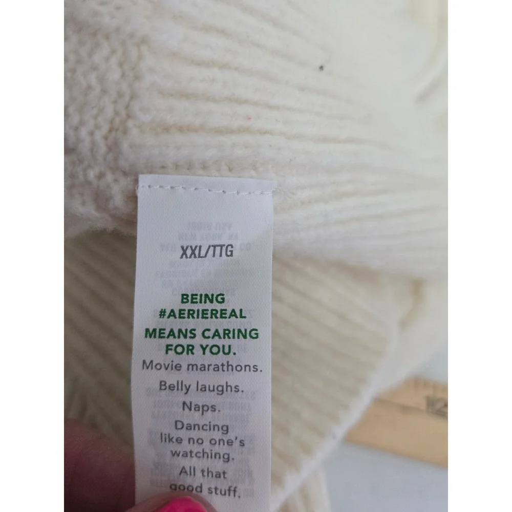 Aerie Cable Knit Sweater‎ Womens XXL Cream Ivory Crewneck Long Sleeve Oversized